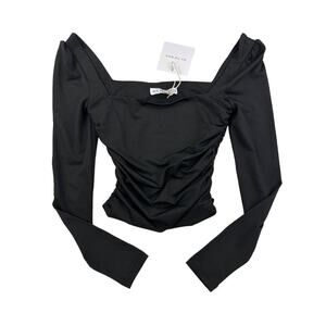 All The Ways - Square Neck Long Sleeve Ruched Top in Black